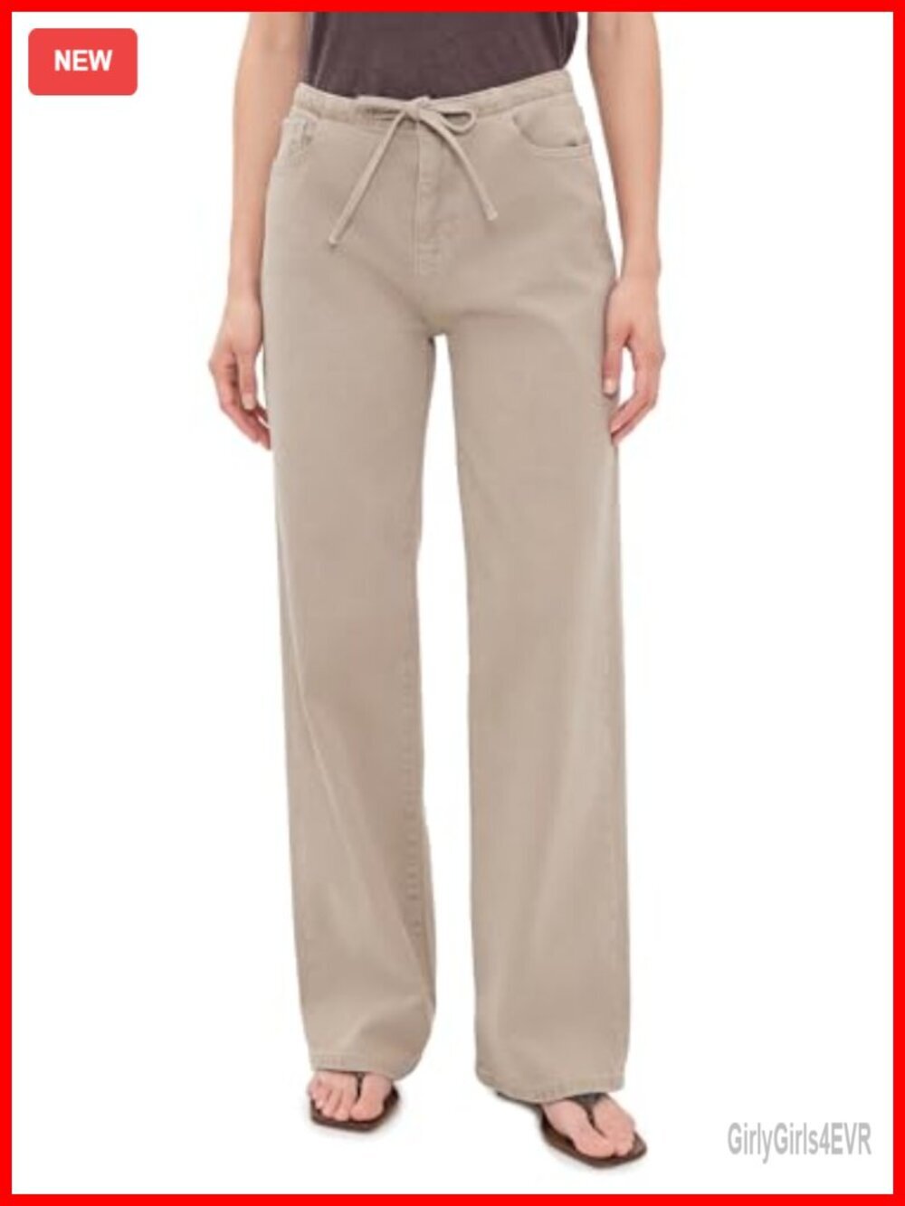 Mid Rise Pull On Wide Leg Jeans with Drawstring Waist